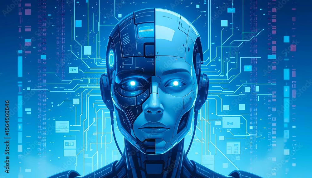 Poster new artificial intelligence machine evolution cybernetic global network system innovation
