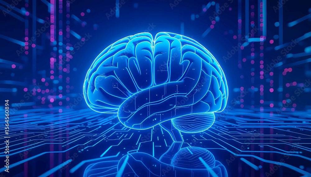 Poster intelligence meets futuristic design in this glowing neural concept blending human brain with circui