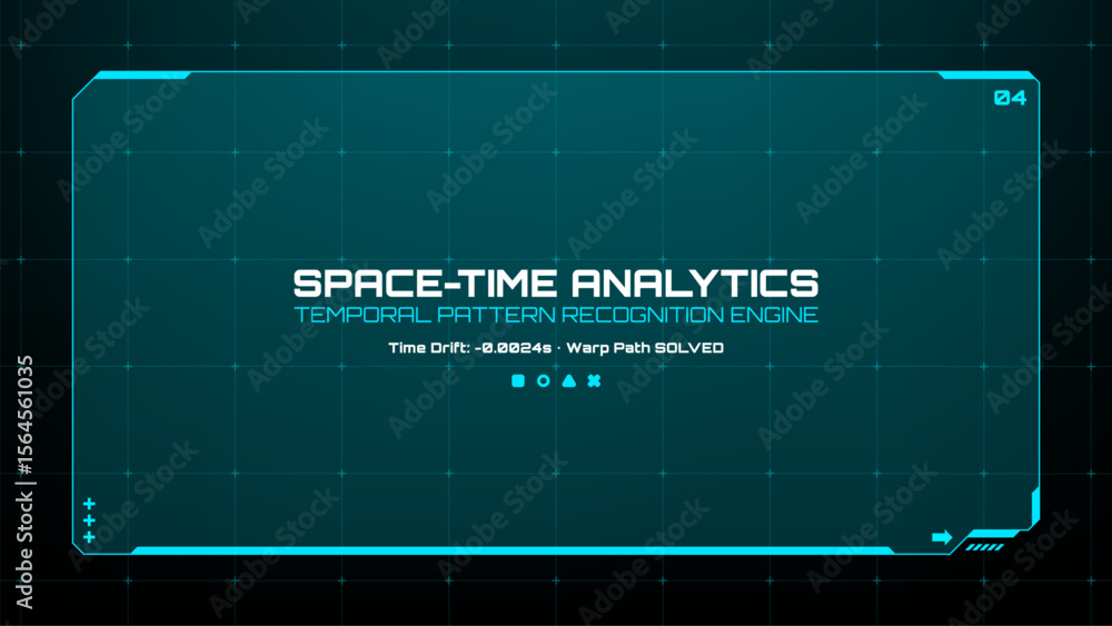 Poster Space-time analytics user interface with temporal pattern recognition engine display. Futuristic technology for data visualization.
