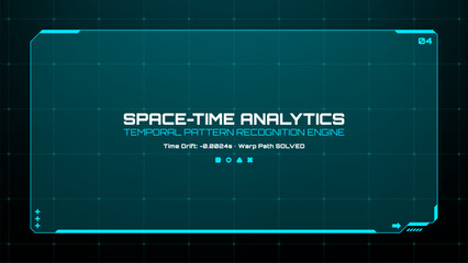 Space-time analytics user interface with temporal pattern recognition engine display. Futuristic technology for data visualization.