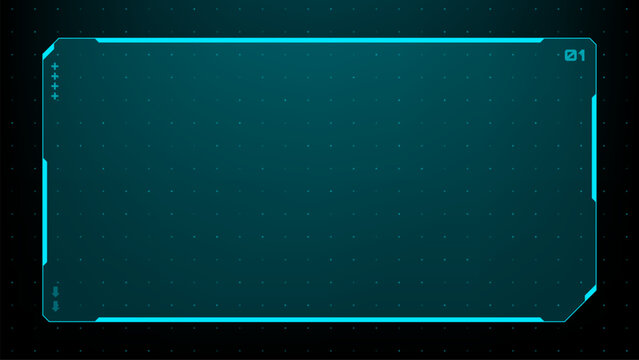 Futuristic heads up display with a tech frame. UI gui dashboard for interface design. Digital data visualization on black.