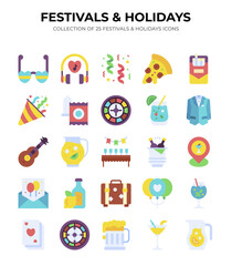 Festivals & Holidays. Collection of 25 Fun Icons