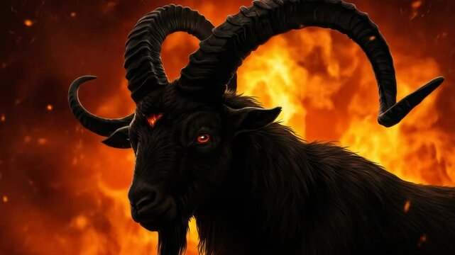 Fiery Demon Goat: Sinister Horns, Burning Inferno, Evil Eyes, Dark Fantasy