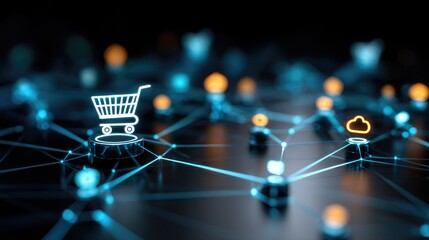 An digital network of glowing lines and nodes representing internet connectivity and cloud computing