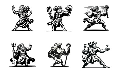 Fototapeta premium Zeus Cartoon retro logo icon design illustration