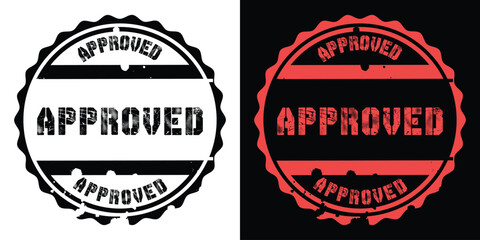 Approved rubber stamp, badge set in black and red, official certification