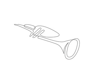 Trumpet music instrument outline drawing illustration. one continuous line drawing of trumpet.