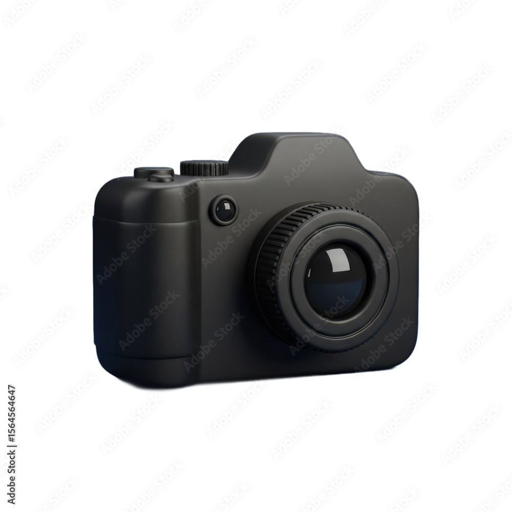 Poster black digital camera rendered with lens and details on dark background isolated transparent backgrou
