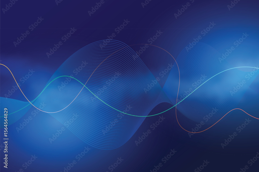 Poster abstract blue background with flowing lines and gradient illumination isolated on transparent backgr