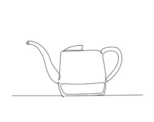 Farming water can outline drawing illustration. one continuous line drawing of watering can.