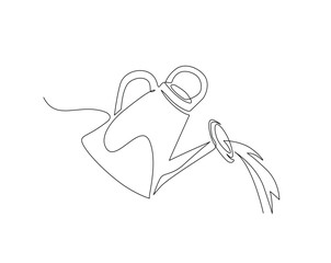 Farming water can outline drawing illustration. one continuous line drawing of watering can.