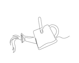 Naklejka premium Farming water can outline drawing illustration. one continuous line drawing of watering can.