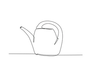 Farming water can outline drawing illustration. one continuous line drawing of watering can. © mojoduwur