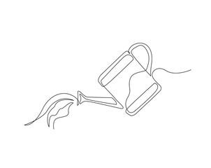 Fototapeta premium Farming water can outline drawing illustration. one continuous line drawing of watering can.