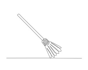 Sweeping brush or broom outline drawing illustration. one continuous line drawing of sweeper.