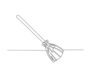 Sweeping brush or broom outline drawing illustration. one continuous line drawing of sweeper.
