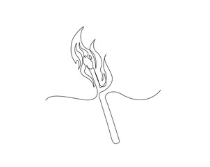 Burning match stick  outline drawing illustration. one continuous line drawing of match stick burn.