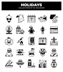 Holidays. Collection of 25 Diverse Holiday Icons