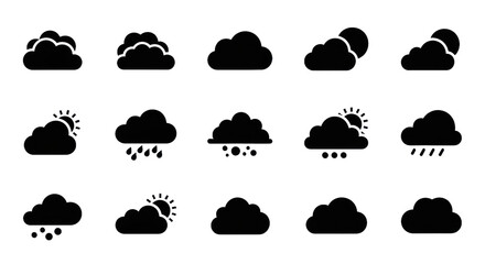 Collection Of Black And White Pixelated Weather Icons Isolated Transparent Background