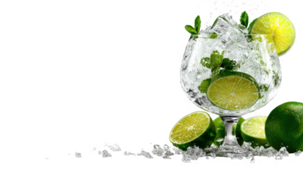 Illustration of lime and mint cocktail in glass, isolated on transparent background