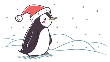 Penguin in Santa Hat – Cute Winter Animal Vector