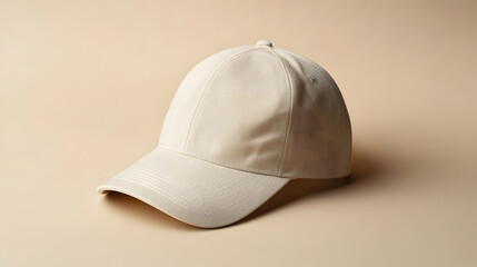 Beige baseball cap is isolated on soft beige background, showcasing its simple and classic design