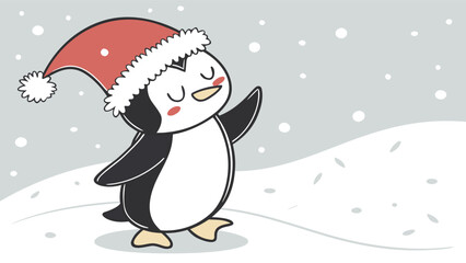 Penguin in Santa Hat – Cute Winter Animal Vector