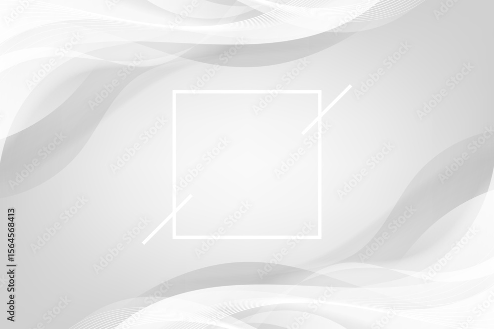 Poster Abstract white background with square frame and flowing wave patterns isolated on transparent background