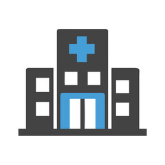 Modern Hospital Building with Blue Cross Symbol Offering Healthcare Services