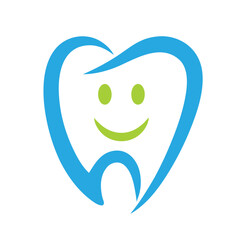 Blue tooth with happy face dental smile