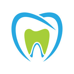 Green tooth embraced by blue heart shape dental health