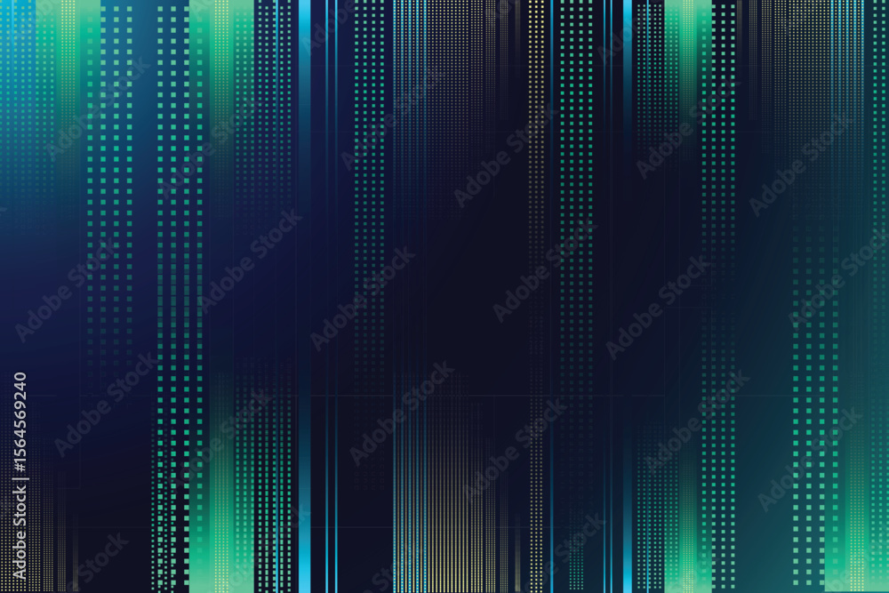 Poster abstract background with vertical lines and dots in green and blue hues isolated on transparent back