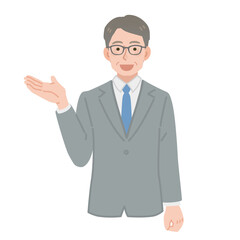 案内をする中年のビジネスマンのイラスト
