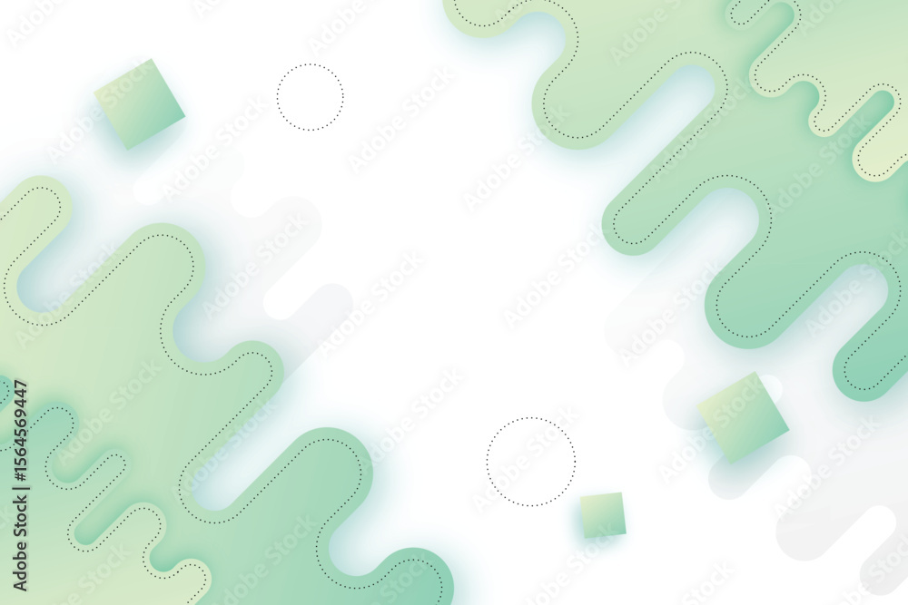 Poster abstract background with green shapes and dotted outlines on white area isolated on transparent back