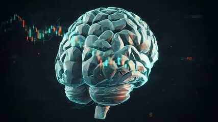 3D Brain Model Overlaid with Stock Market Data Trends - Powered by Adobe