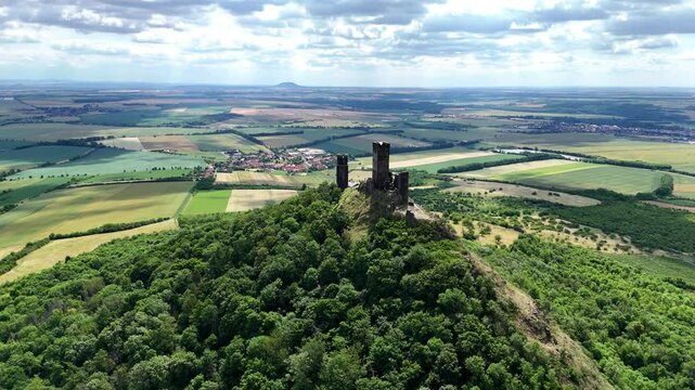 Drone Shot of Ancient Hazmburk Fortress on a Hill