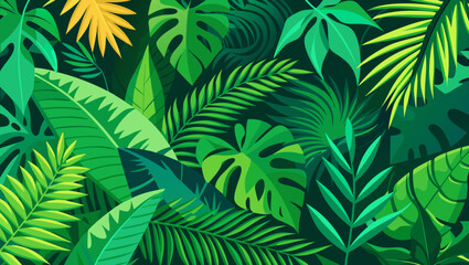 Vibrant tropical jungle foliage with lush greenery and yellow accents