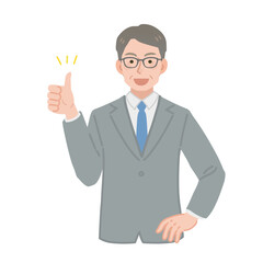 笑顔でグッドサインをする中年のビジネスマンのイラスト
