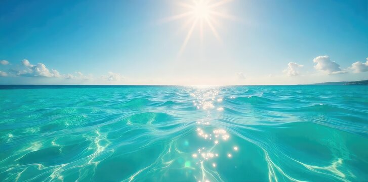 Vibrant Sun Drenched Ocean Perfect for a Refreshing Watersports Adventure. Ideal for Summer Vacation Brochures, Travel Websites, and Aquatic Lifestyle Publications.