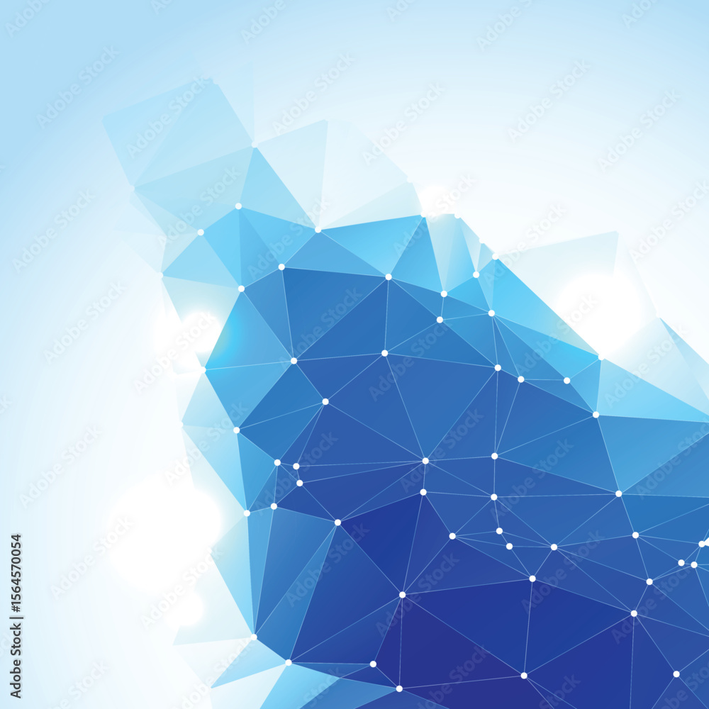 Poster geometric blue polygon background with white dots and connecting lines isolated on transparent backg