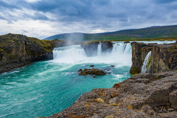 Beautiful panorama on waterfall Godafoss, Iceland