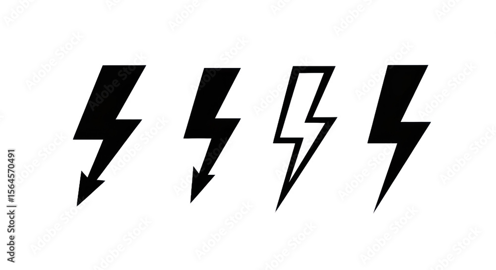 Poster four black lightning bolt symbols in a row against a dark background isolated transparent background