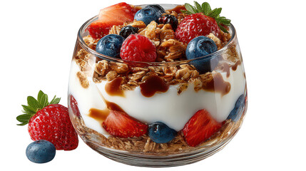 Illustration of yogurt parfait with berries isolated on transparent background