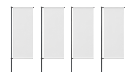 Four White Vertical Banners Against A Transparent Backdrop Suitable For Advertisement Displays Isolated Transparent Background