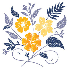 single flower artwork with fine botanical leaves in hand drawn format for modern wall decor and textiles

