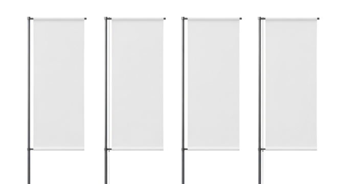 Four White Vertical Banners Against A Transparent Backdrop Suitable For Advertisement Displays Isolated Transparent Background
