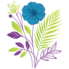 elegant flower and stem leaf illustration in contemporary botanical style for digital and fabric products


