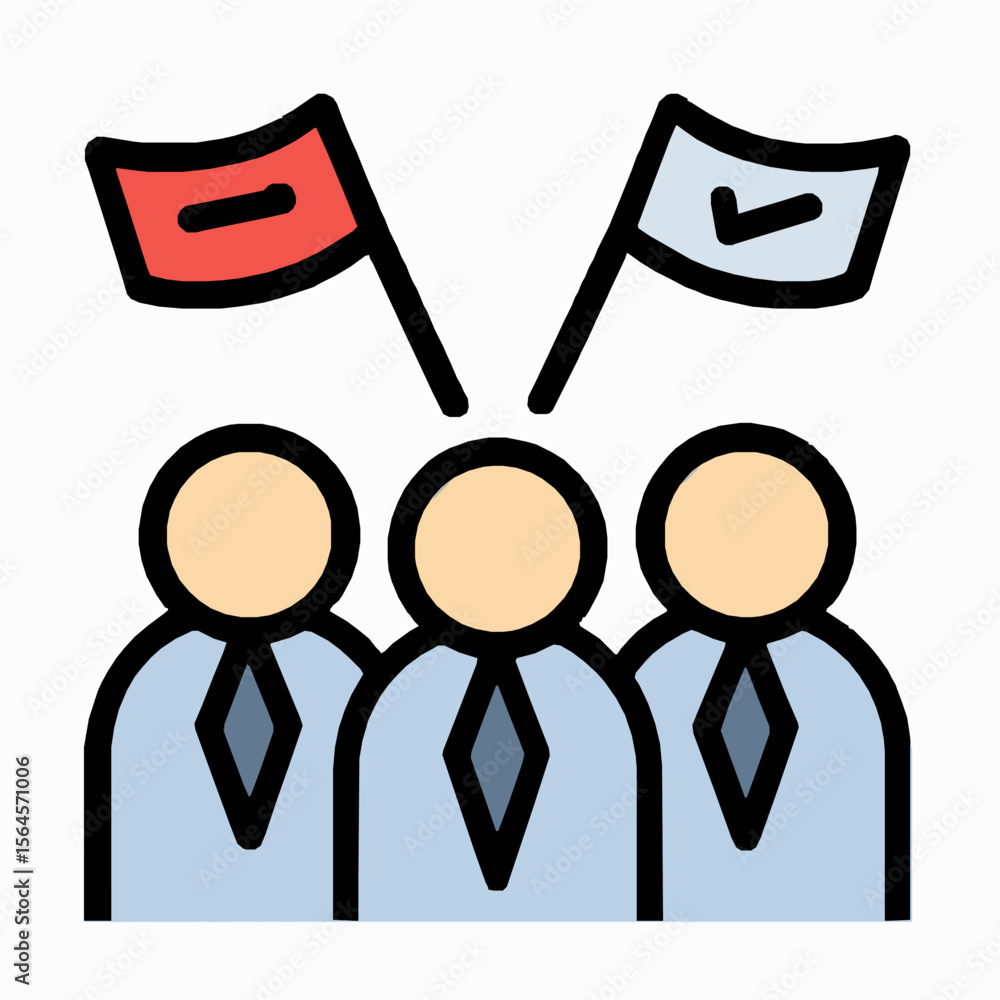 Poster business team concept displaying approval and rejection using flags for decision making