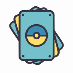 Colorful icon of trading card game illustration with stacked cards and symbol design