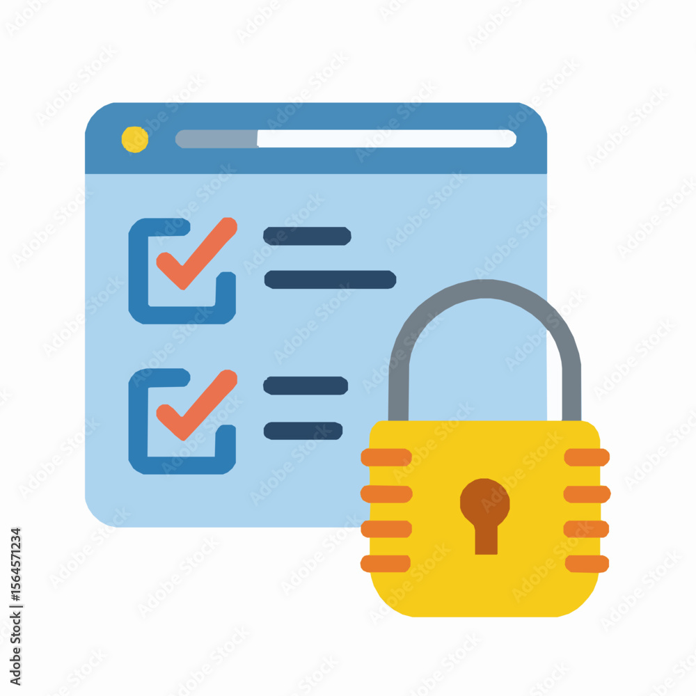 Poster secure online checklist concept featuring a locked padlock and a checked list interface